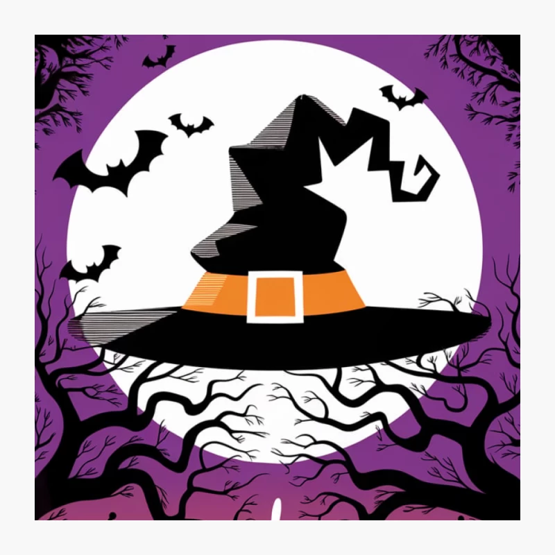 Spooky Halloween Night with Witch Hat and Bubbling Cauldrons Pin
