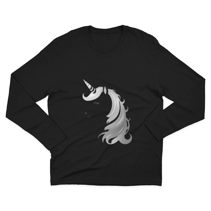 Minimalist Grayscale Unicorn Fantasy Illustration Male Long Sleeve T-Shirt