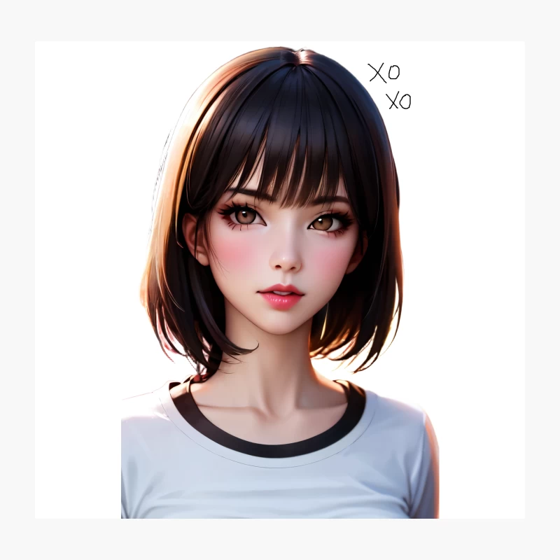 Realistic Anime-Style Digital Portrait with Short Black Hair Throw Pillow