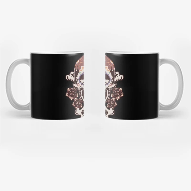 Decorative Skull with Crossbones and Floral Elements Coffee Mug