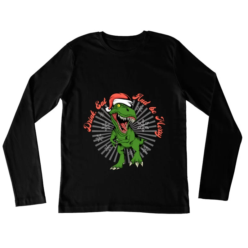 Festive Dinosaur Christmas Fun Female Long Sleeve T-Shirt