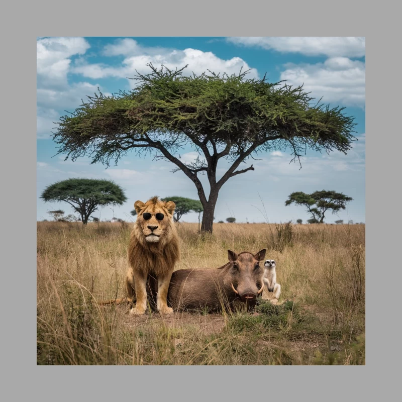 Unlikely Trio: Lion, Warthog, and Meerkat in African Savanna Male Pullover Hoodie