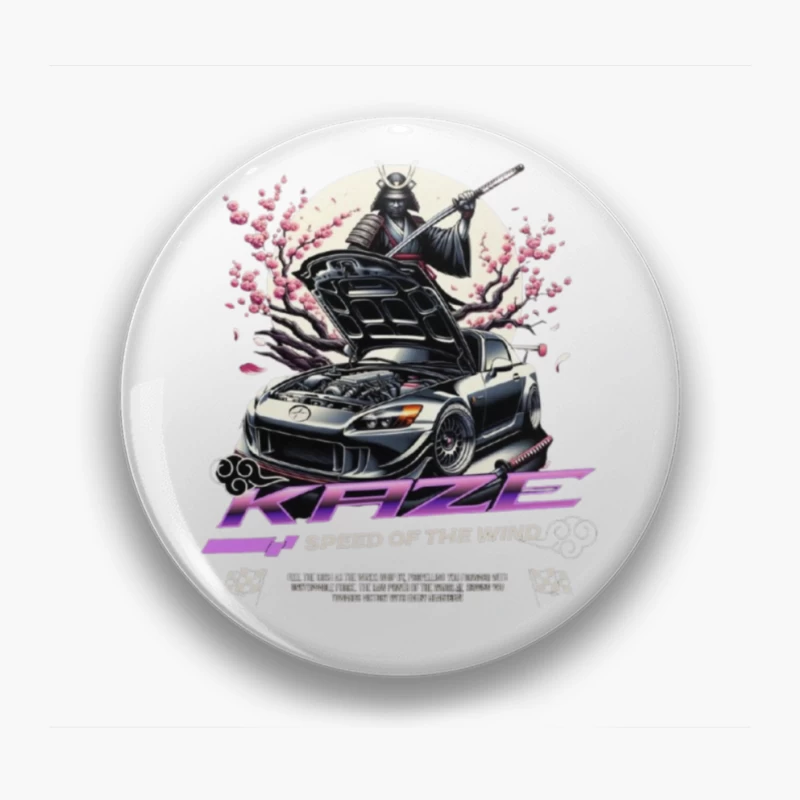 Samurai Warrior Honda S2000 with Cherry Blossoms in Anime Style Pin