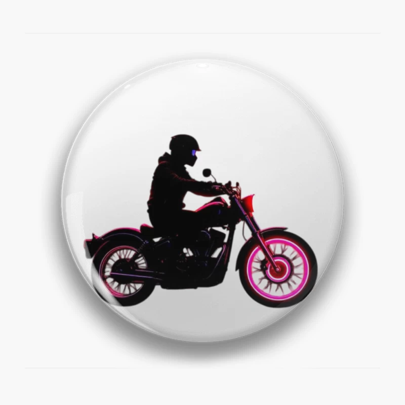 Silhouetted Motorcycle Rider with Neon Red Accents Pin