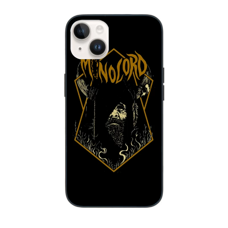 Minimalist Gold Gothic Logo with Bearded Figure Design iPhone Case