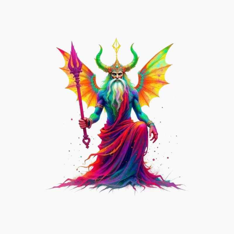 Rainbow-Hued Horned Deity with Dragon Wings Cotton Tote Bag