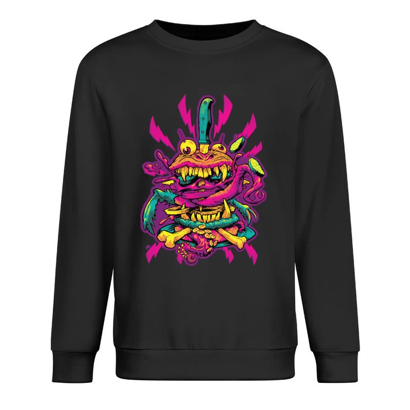 Colorful Grotesque Monster with Knife Male Pullover Sweatshirt