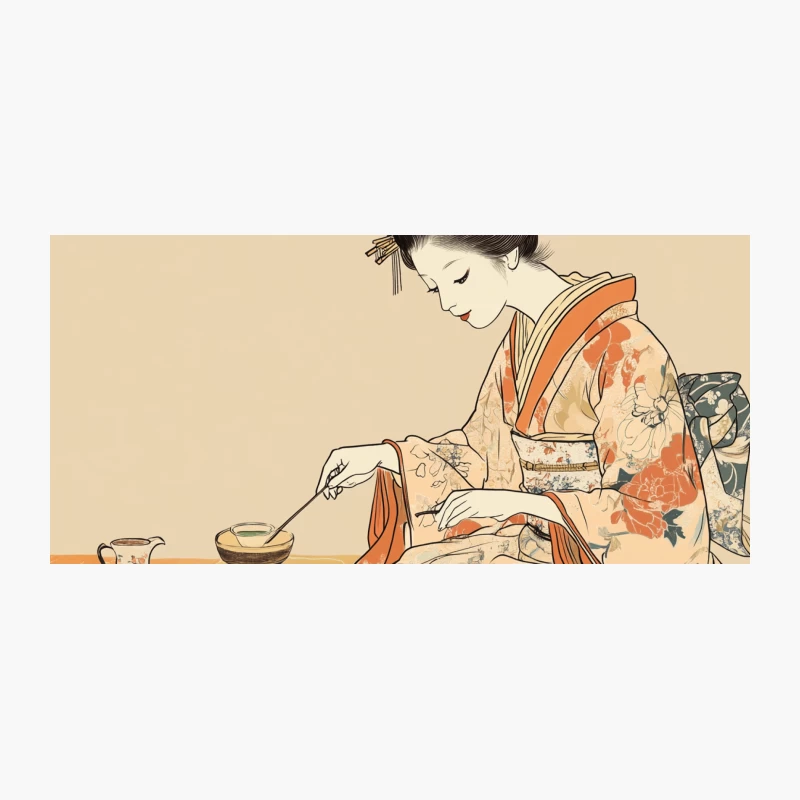 Elegant Geisha Performing Traditional Tea Ceremony in Vintage Japanese Illustration Coffee Mug