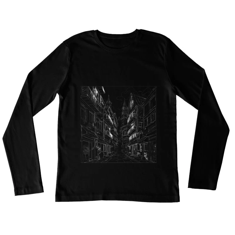 Charming Architectural Illustration of a Street Alley Female Long Sleeve T-Shirt