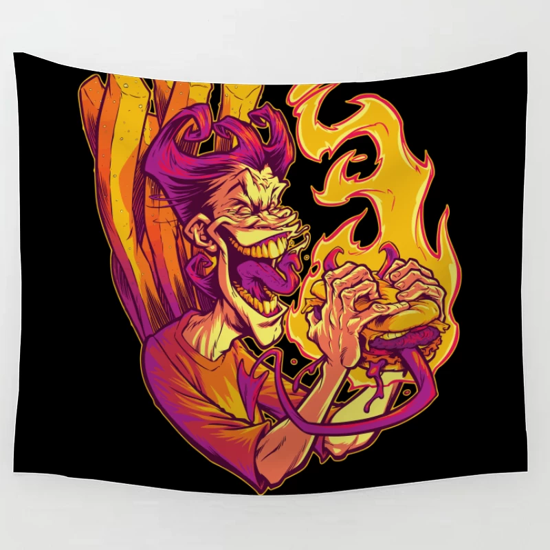 Flaming Burger Delight Tapestry