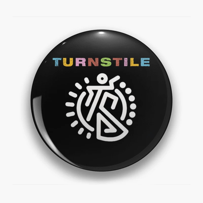 Colorful Turnstile Logo Design with Geometric Pattern Pin