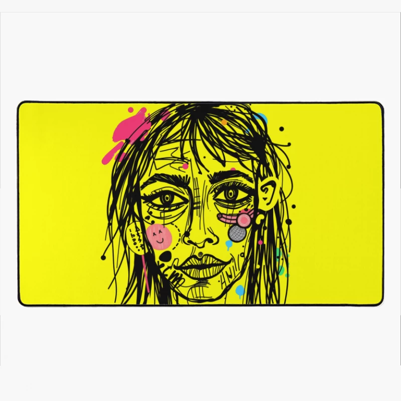 Abstract Colorful Face Illustration Desk Mat