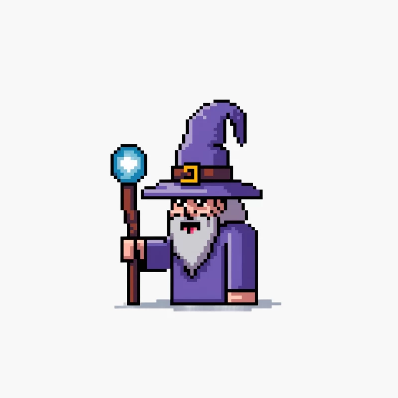 Pixelated Purple Wizard with Magic Staff Cotton Tote Bag