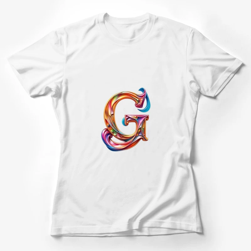 Colorful 3D Typography: Decorative Letter G with Swirling Gradient Pattern Female T-Shirt