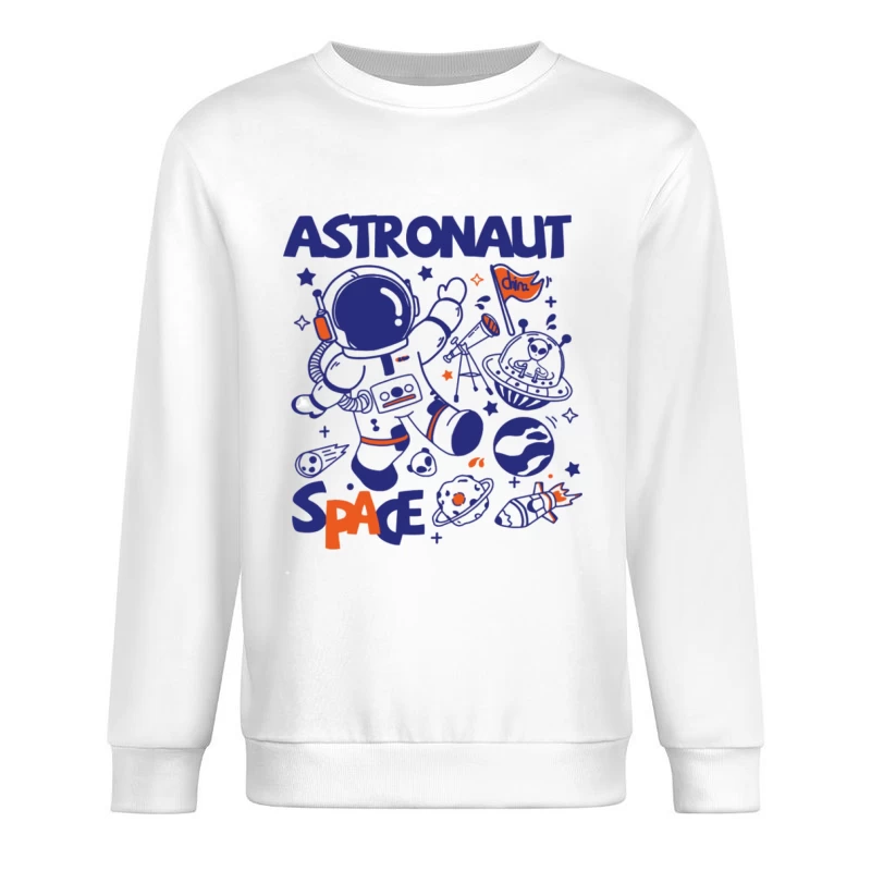Astronaut im Weltraum mit Rakete und Planeten Herren Pullover Sweatshirt