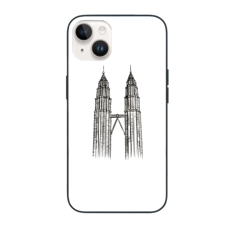 Line Drawing of Iconic Petronas Twin Towers in Kuala Lumpur iPhone Case