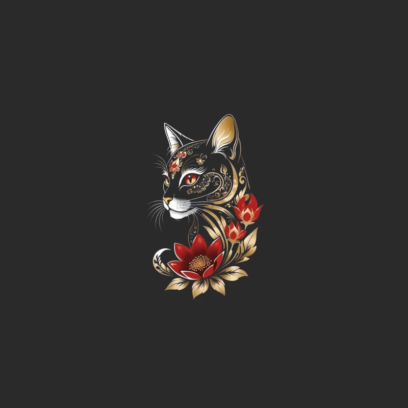 Decorative Black Cat with Flowers Baseball Cap