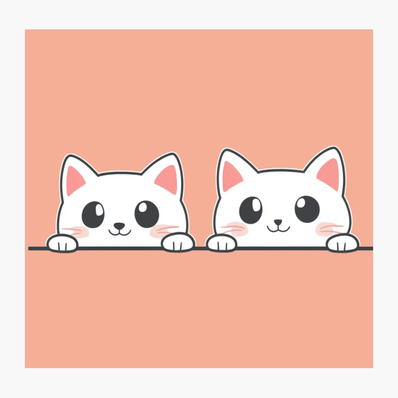 Cute White Cartoon Cats Peeking in Kawaii Style Throw Pillow