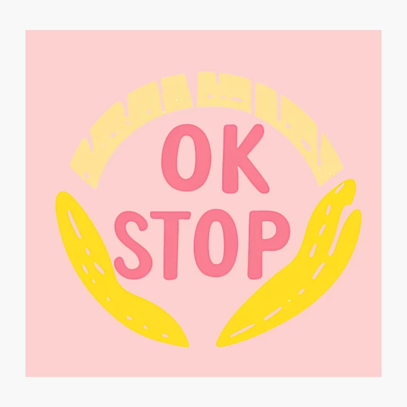 Hand-drawn Circular OK Stop Logo in Yellow and Pink Throw Pillow