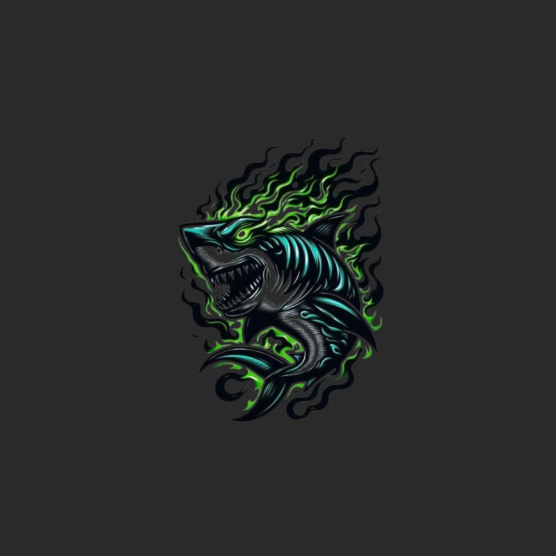 Fierce Tribal Shark with Flames Baseball Cap