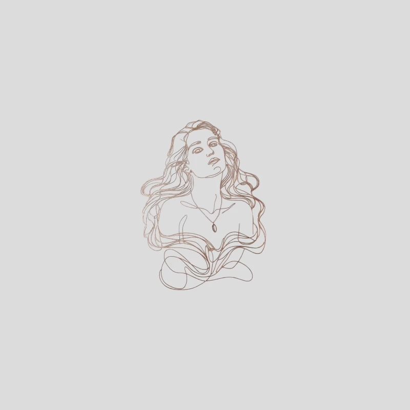 Flowing Sketch Portrait of Long-Haired Woman with Necklace Baseball Cap