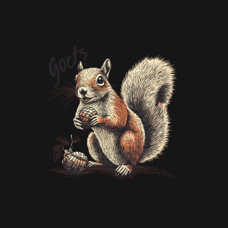 Artistic Squirrel Illustration with Pinecone and Text Male Long Sleeve T-Shirt