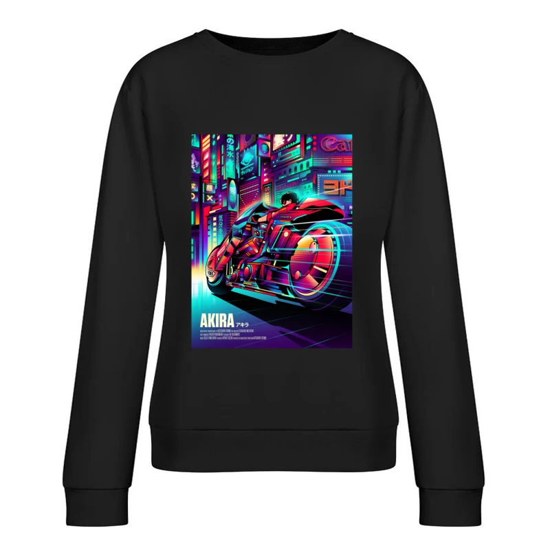 Cyberpunk Akira Motorcycle in Neon City Female Pullover Sweatshirt