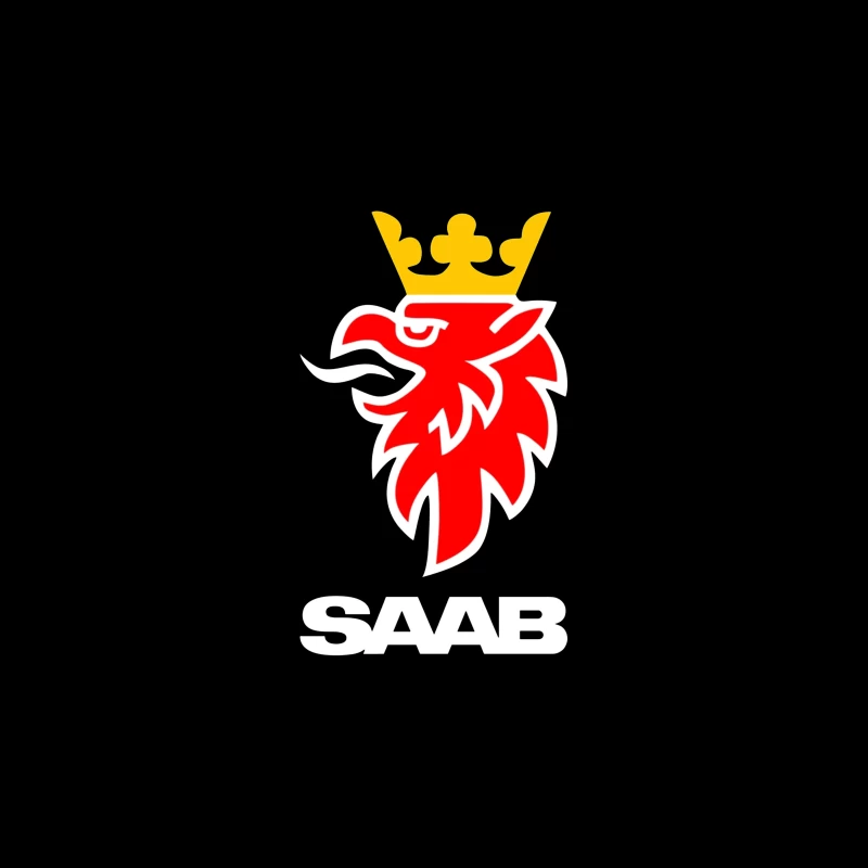 Saab Automotive Red Griffin Logo with Crown Tapestry