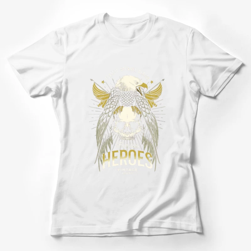 Heroic Eagle Skull with Golden Wings Vintage Design Female T-Shirt