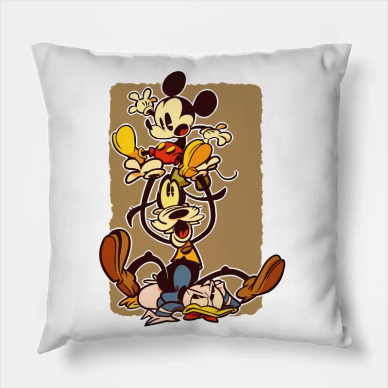 Classic Cartoon Chaos: A Tower of Laughter Throw Pillow