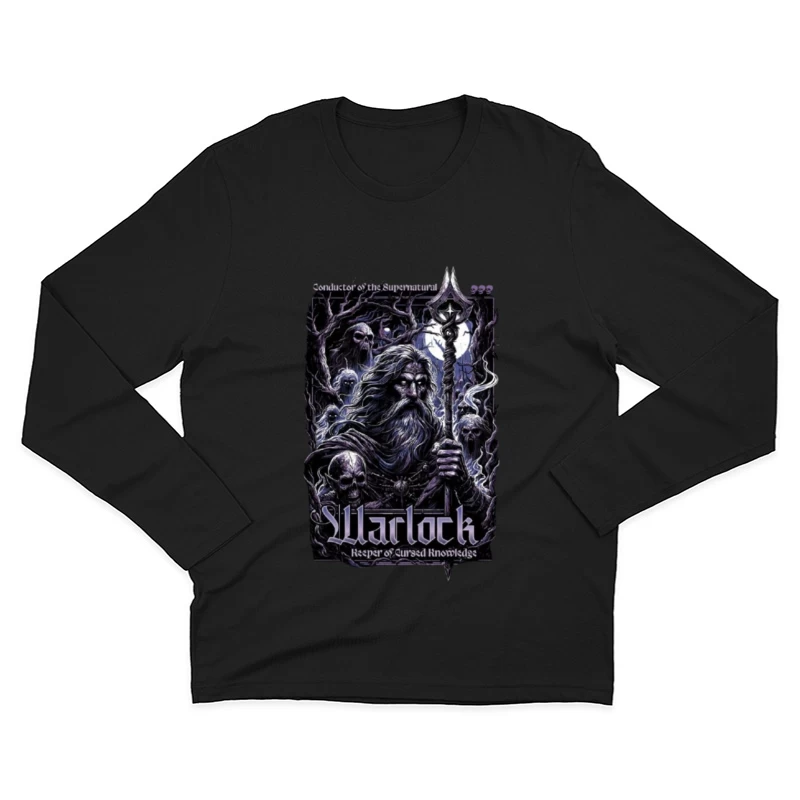 Dark Wizard with Staff Among Skulls - Gothic Fantasy Art Male Long Sleeve T-Shirt