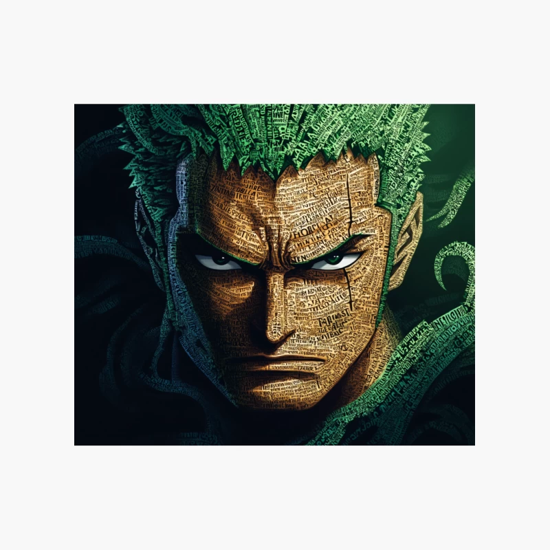 Typographic Portrait of Intense One Piece Character with Green Hair Cotton Tote Bag