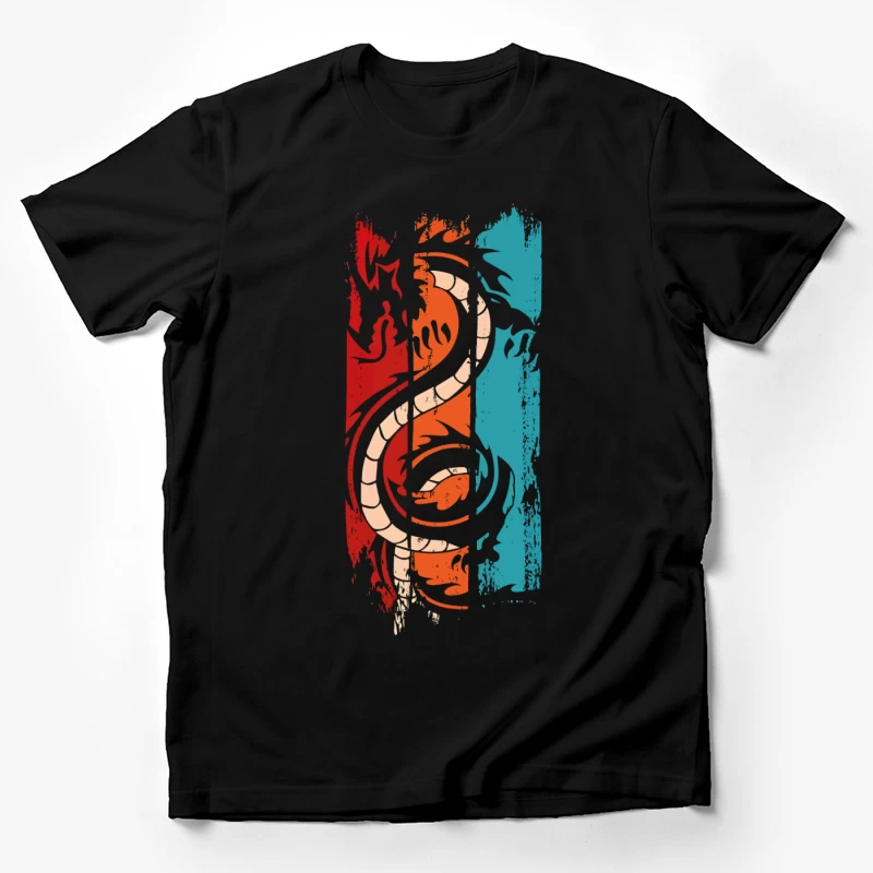 Tri-Color Dragon: Retro Tribal Vibes Male T-Shirt