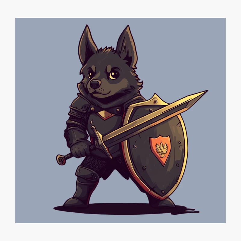 Cute Cartoon Dog Warrior with Sword and Shield Throw Pillow