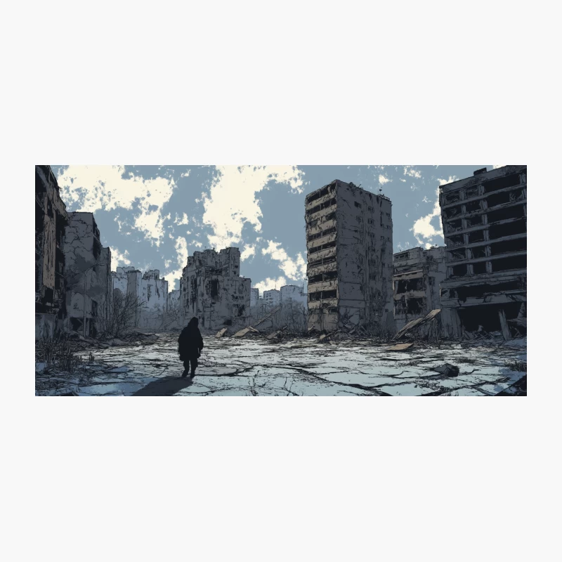 Solitary Figure in Post-Apocalyptic Urban Winter Wasteland Coffee Mug