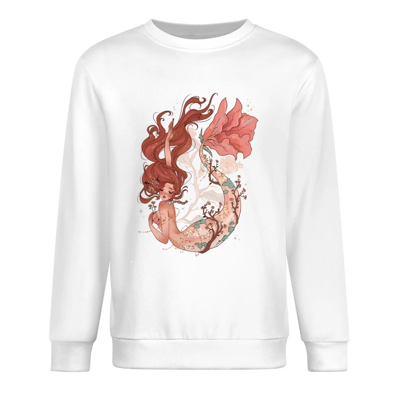 Enchanting Pastel Mermaid with Floral Accents Male Pullover Sweatshirt