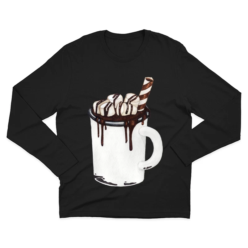 Tasse de chocolat chaud avec guimauves Homme Manches Longues T-Shirt