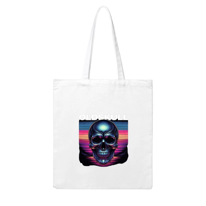 Retro Synthwave Neon Skull Artwork Cotton Tote Bag