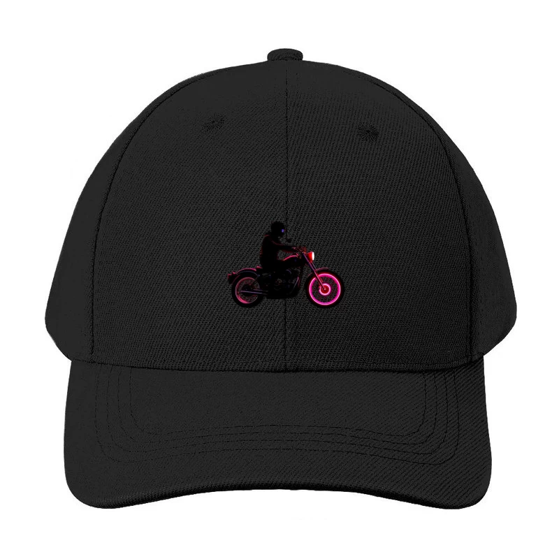 Silhouetted Motorcycle Rider with Neon Red Accents Baseball Cap