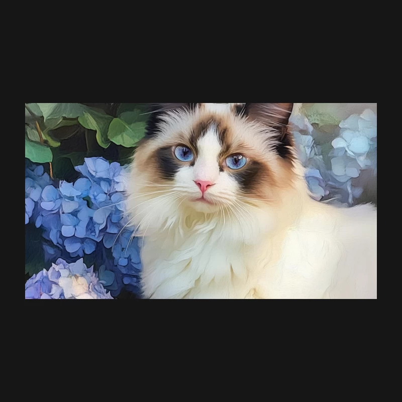 Regal Ragdoll Cat Amidst Blooming Hydrangeas: A Painted Pet Portrait Desk Mat