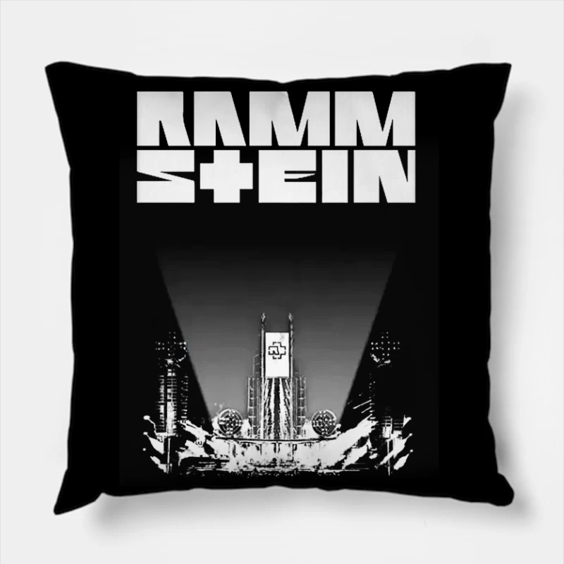 Rammstein Industrial Metal Concert Stage Design in Black and White Throw Pillow