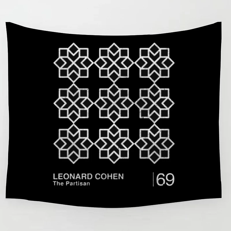 Leonard Cohen's "The Partisan" Minimalist Album Cover with Geometric Star Pattern Tapestry