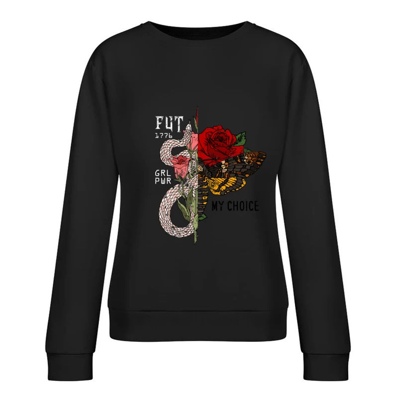 Serpent et papillon avec roses Femme Sweat-shirt à enfiler