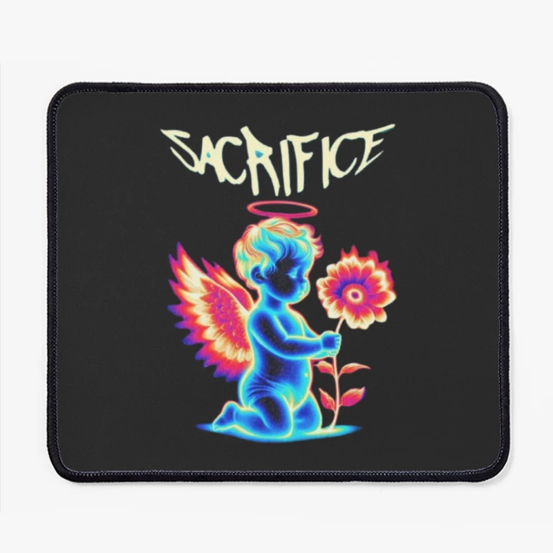 Neon Angel with Rainbow Wings - Sacrifice Art Mouse Pad