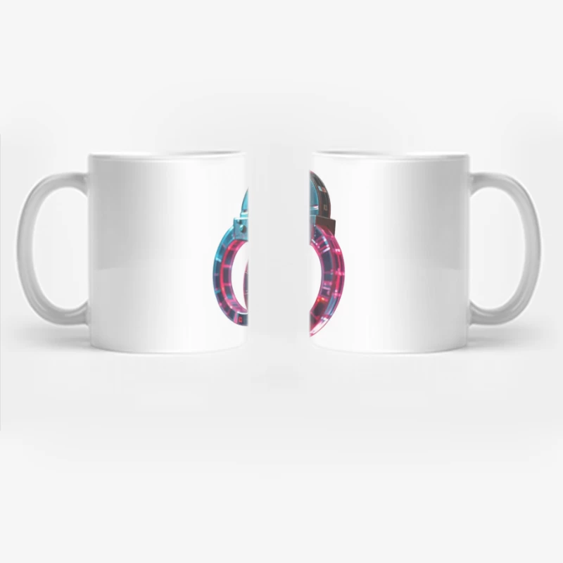 Illuminated Cyberpunk Handcuffs with Neon Pink and Blue Glow Coffee Mug