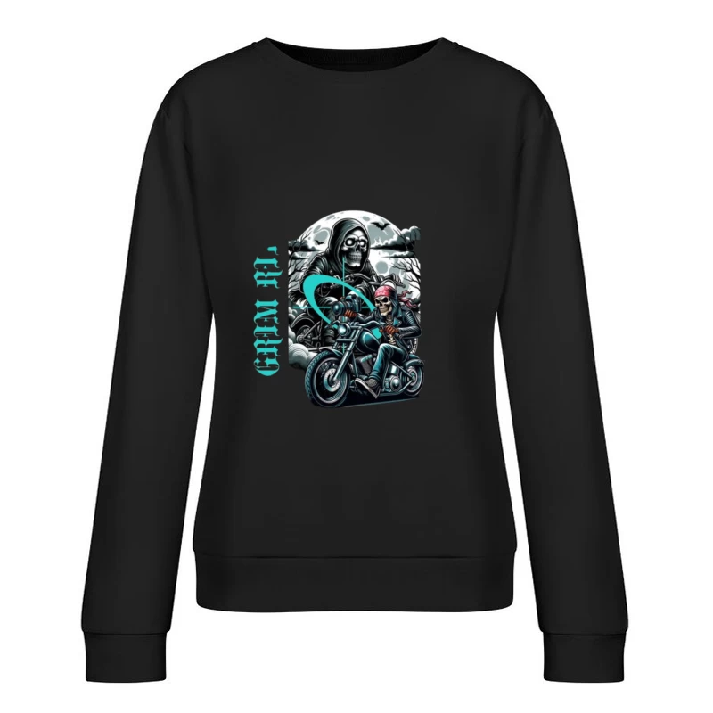 Gothic Grim Reaper Motorcycle Ride Under Moonlight Female Pullover Sweatshirt