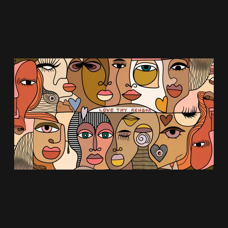 Diverse Abstract Faces: A Colorful Cubist Celebration Desk Mat
