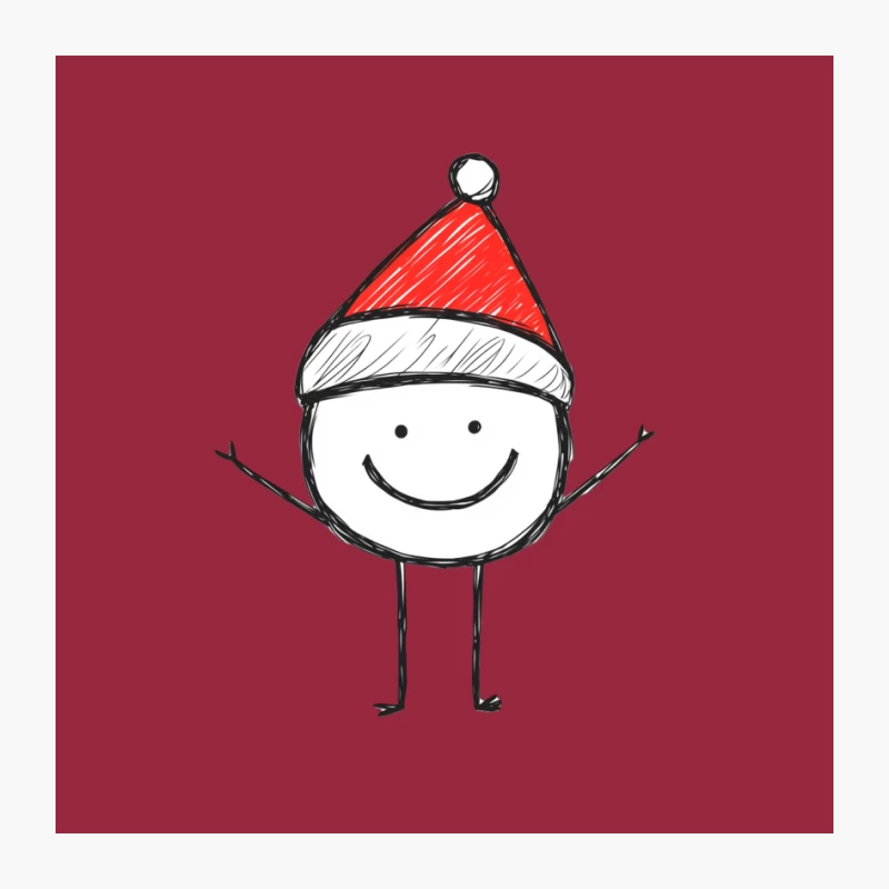 Happy Christmas Stick Figure with Santa Hat Doodle Pin