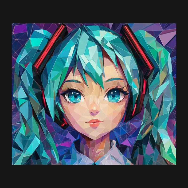 Geometric Vocaloid Portrait: Colorful Digital Anime Art Mouse Pad
