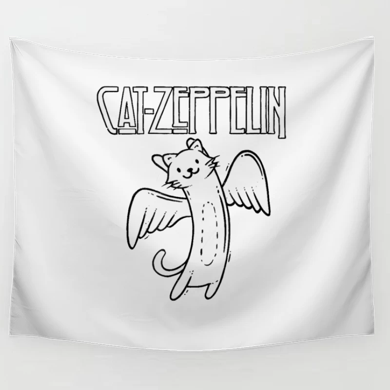 Flying Cat Zeppelin Logo - Musical Band Cartoon Tapestry